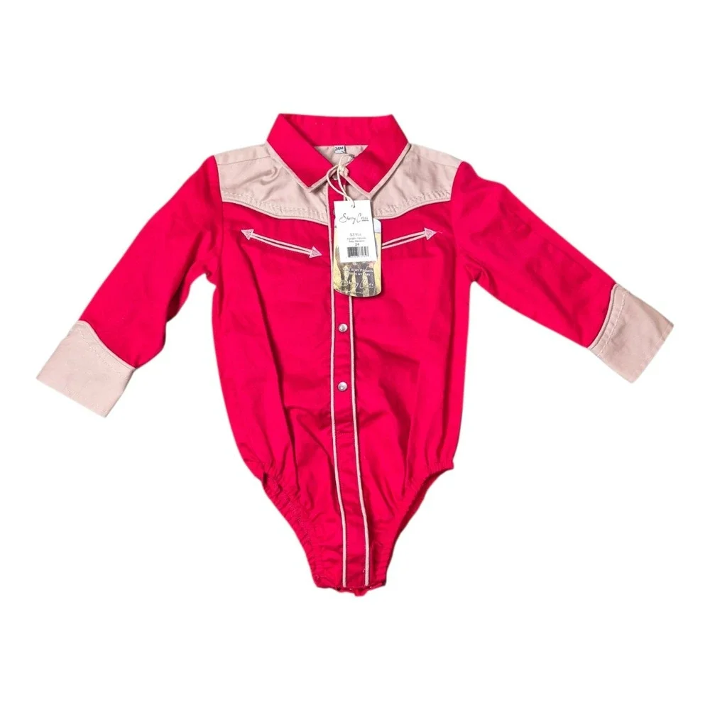 Sherry Cervi Resistol Girls 24M Western Pearl Snap Romper Bodysuit Red NWT